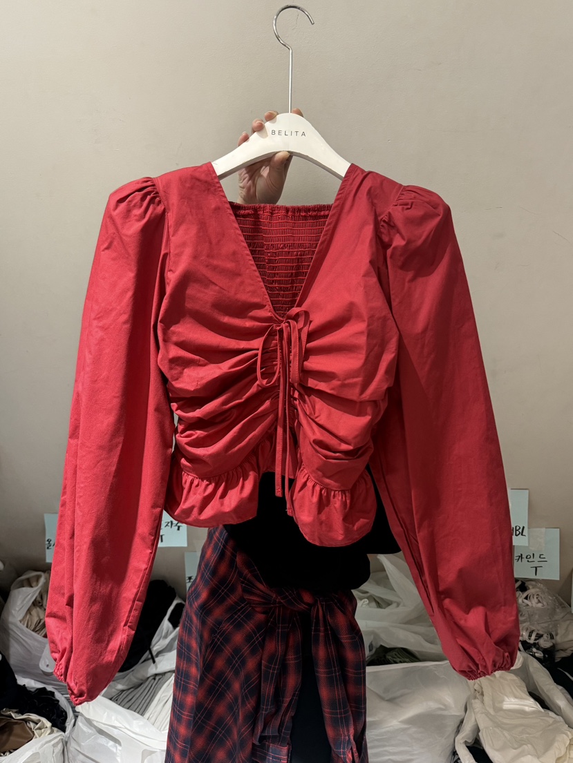 BELITA-L東大門㊣實拍女裝新品25秋冬職業休閑襯衫蕾絲衫褶皺BELITA-L襯衫/蕾絲衫圖色2