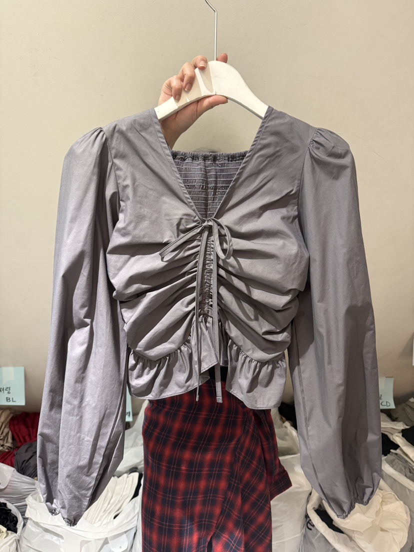 BELITA-L東大門㊣實拍女裝新品25秋冬職業休閑襯衫蕾絲衫褶皺BELITA-L襯衫/蕾絲衫圖色3