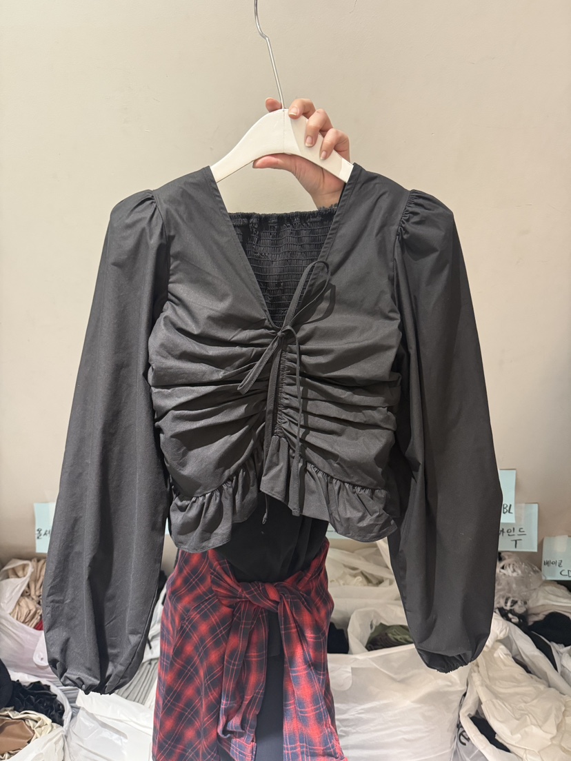 BELITA-L東大門㊣實拍女裝新品25秋冬職業休閑襯衫蕾絲衫褶皺BELITA-L襯衫/蕾絲衫圖色4