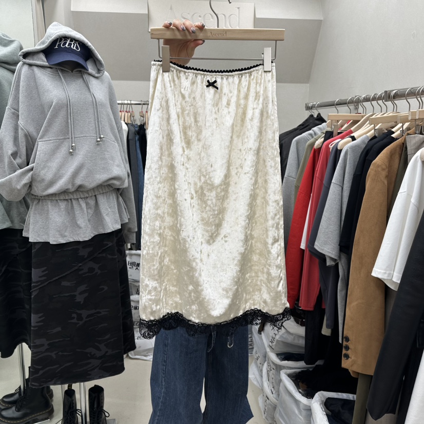 ASCEND東大門㊣直郵女士新款25秋冬熱賣真品職業長裙天鵝絨ASCEND長裙