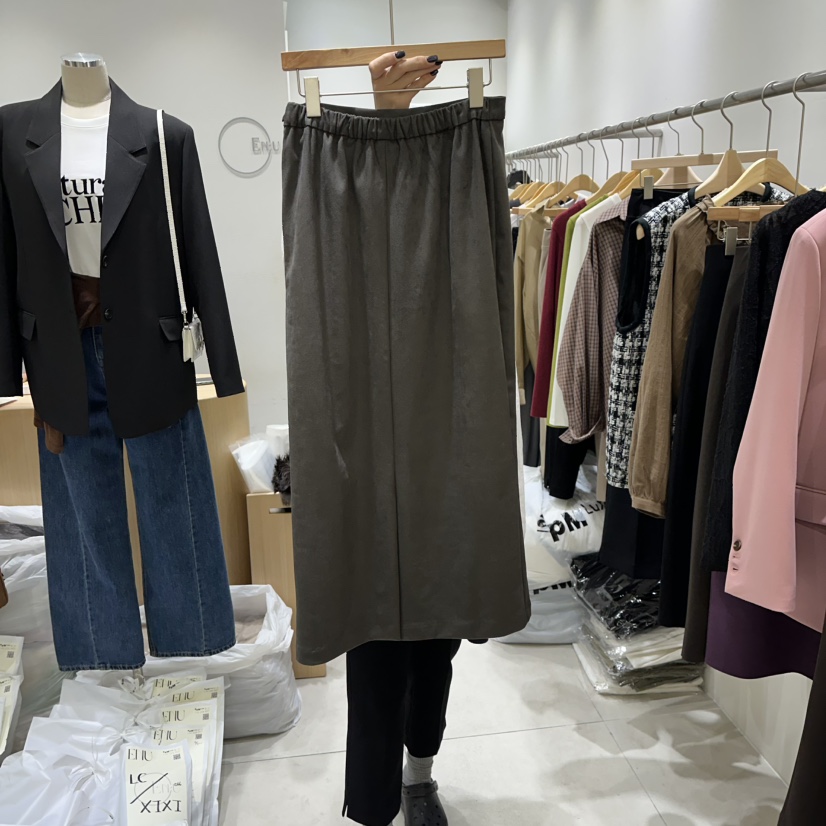 EN.U東大門㊣直郵女裝新品25秋冬職業休閑推薦真品長裙絨面革EN.U長裙