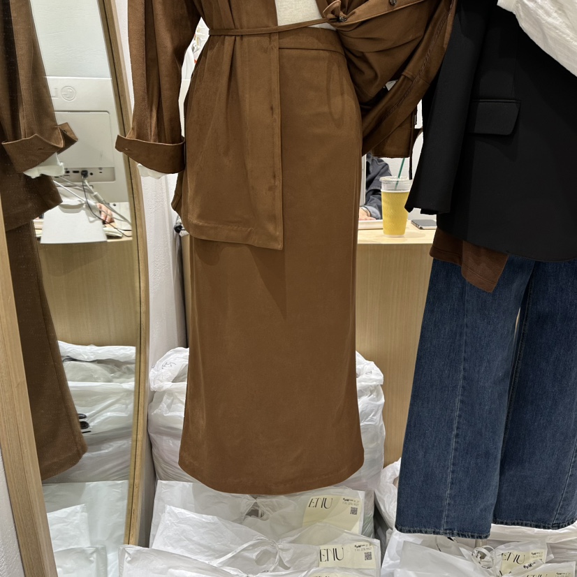 EN.U東大門㊣直郵女裝新品25秋冬職業休閑推薦真品長裙絨面革EN.U長裙圖色1