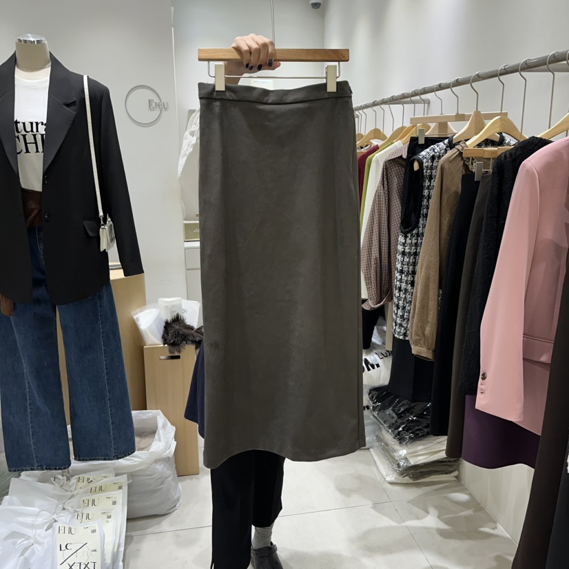 EN.U東大門㊣直郵女裝新品25秋冬職業休閑推薦真品長裙絨面革EN.U長裙圖色2