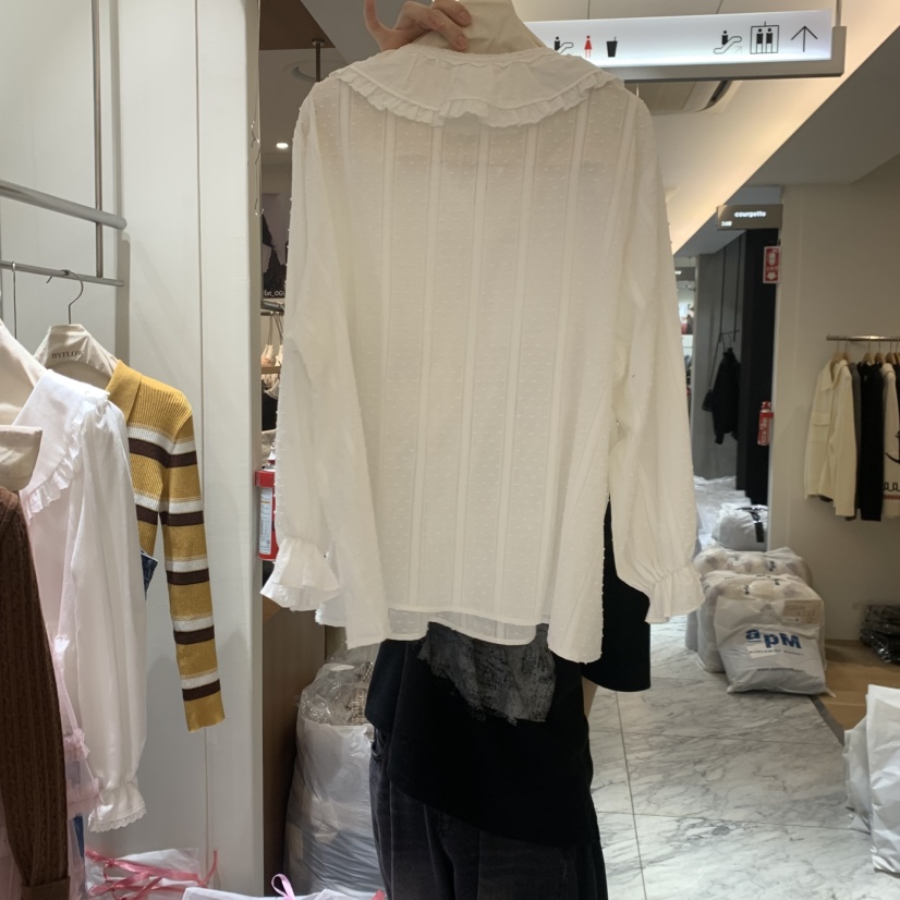 BY FLOW東大門㊣實拍女士新品時尚熱賣襯衫蕾絲衫圓點褶邊BY FLOW襯衫/蕾絲衫