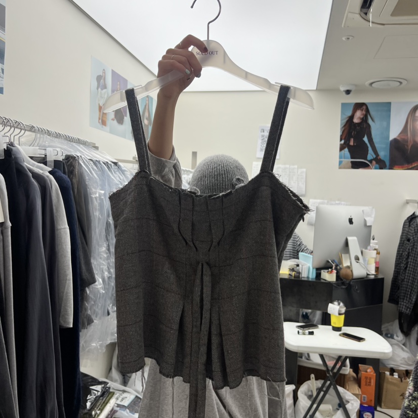 SOLD OUT東大門㊣代購女裝新款人氣25秋冬休閑吊帶背心格紋SOLD OUT吊帶/背心圖色1
