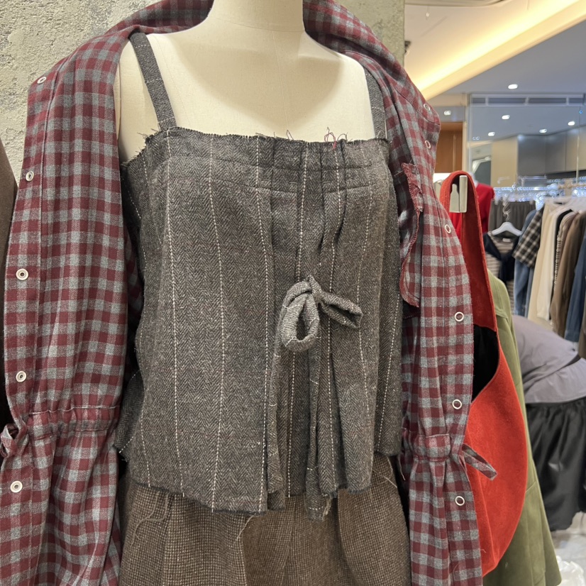 SOLD OUT東大門㊣代購女裝新款人氣25秋冬休閑吊帶背心格紋SOLD OUT吊帶/背心圖色2