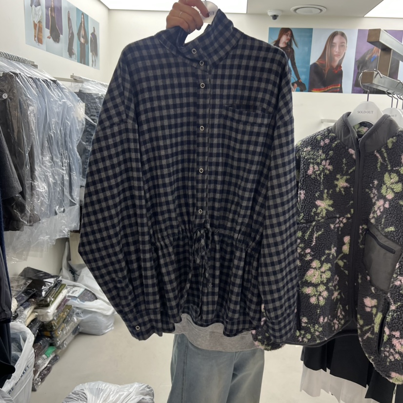 SOLD OUT韓國代購㊣女裝新品25秋冬真品襯衫蕾絲衫格紋高領SOLD OUT襯衫/蕾絲衫圖色1