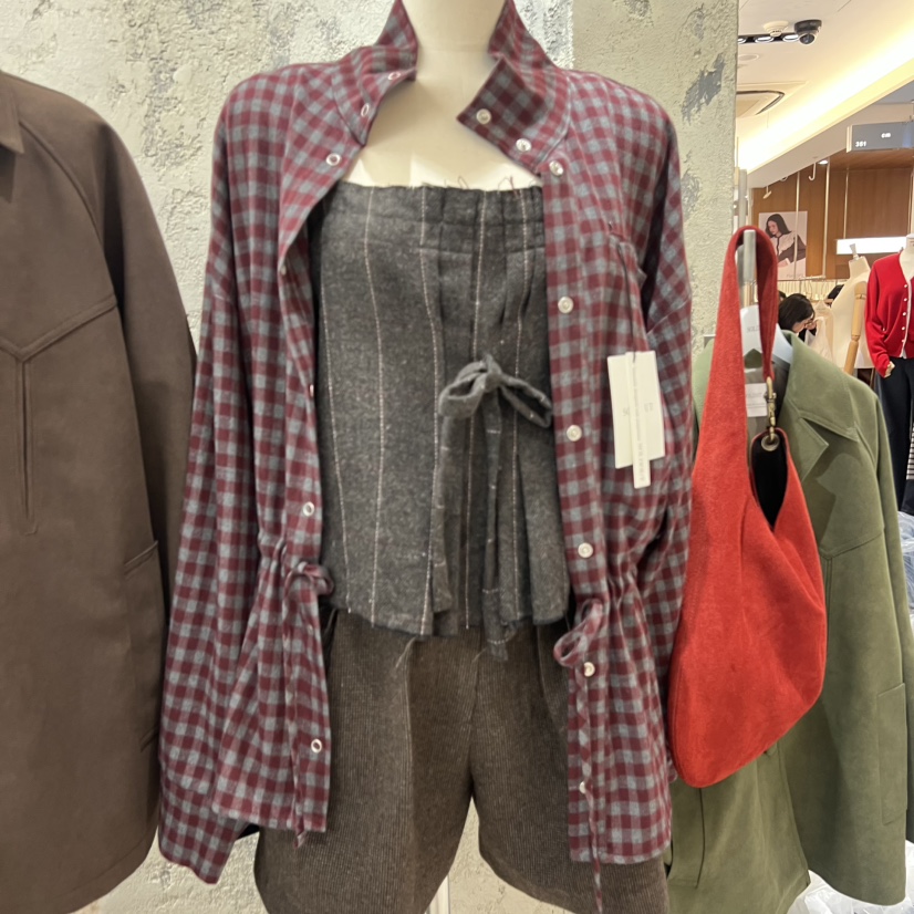 SOLD OUT韓國代購㊣女裝新品25秋冬真品襯衫蕾絲衫格紋高領SOLD OUT襯衫/蕾絲衫圖色2