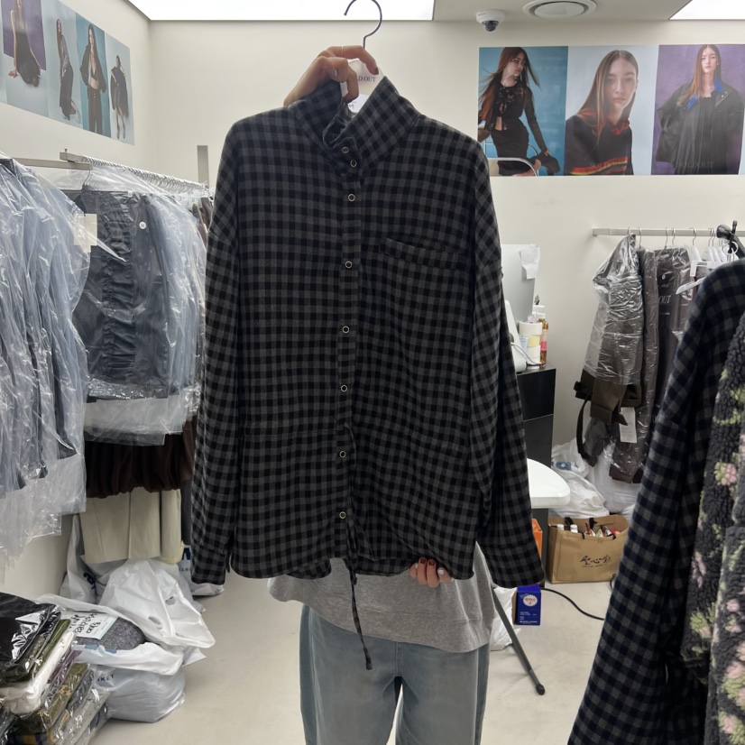 SOLD OUT韓國代購㊣女裝新品25秋冬真品襯衫蕾絲衫格紋高領SOLD OUT襯衫/蕾絲衫圖色3