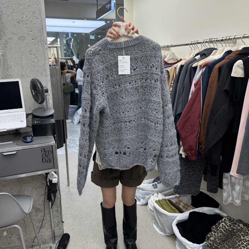 AMOEBA東大門㊣實拍女裝新品真品針織衫不含腰帶荷葉邊復古AMOEBA針織衫
