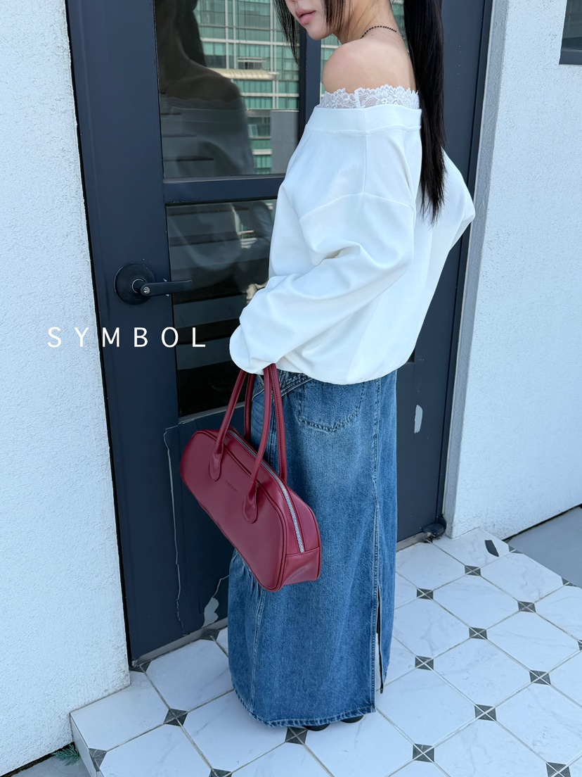 SYMBOL韓國代購㊣女裝新款休閑推薦25秋冬職業衛衣蕾絲露肩SYMBOL衛衣