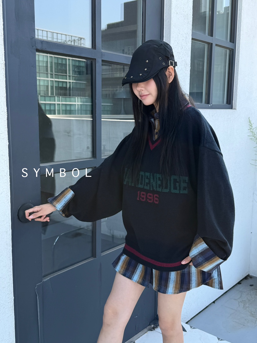 SYMBOL東大門㊣實拍女士新款25秋冬真品職業針織衫不含內搭V領SYMBOL針織衫