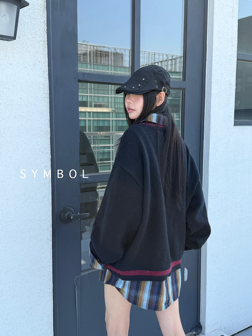 SYMBOL東大門㊣實拍女士新款25秋冬真品職業針織衫不含內搭V領SYMBOL針織衫