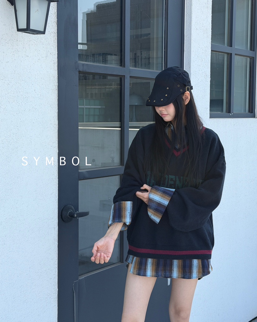 SYMBOL東大門㊣實拍女士新款25秋冬真品職業針織衫不含內搭V領SYMBOL針織衫