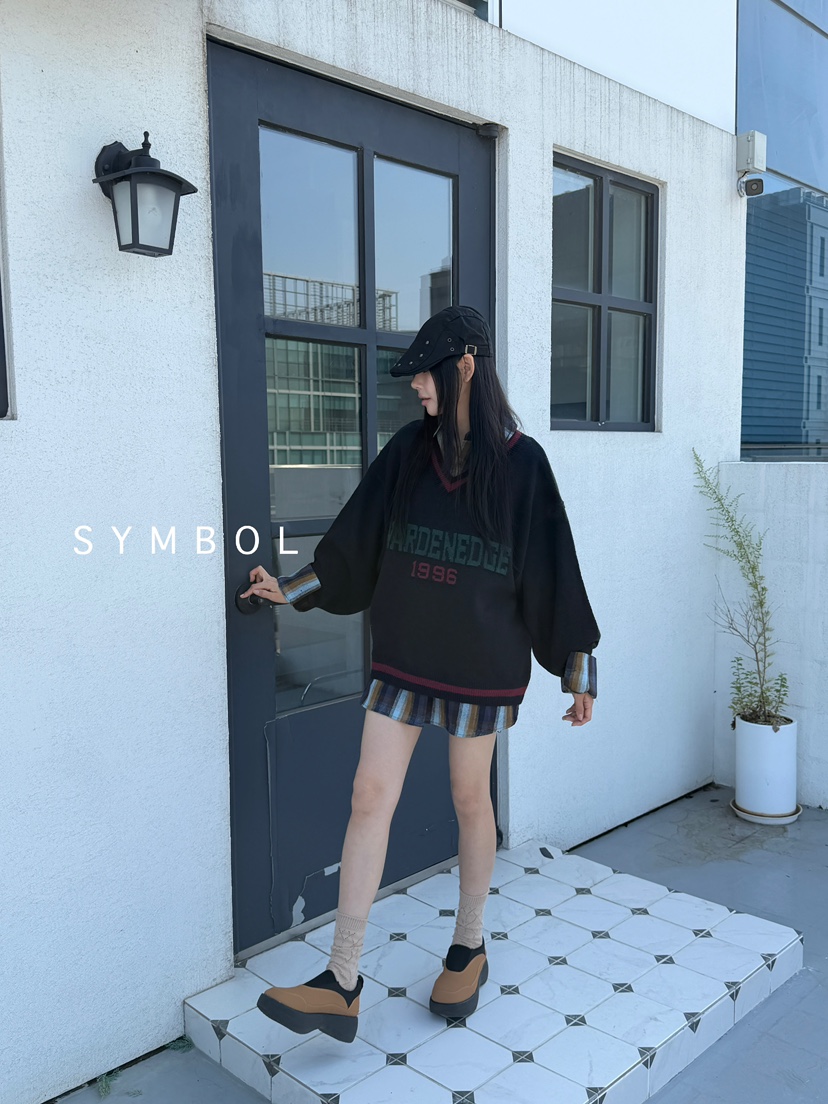 SYMBOL東大門㊣實拍女士新款25秋冬真品職業針織衫不含內搭V領SYMBOL針織衫
