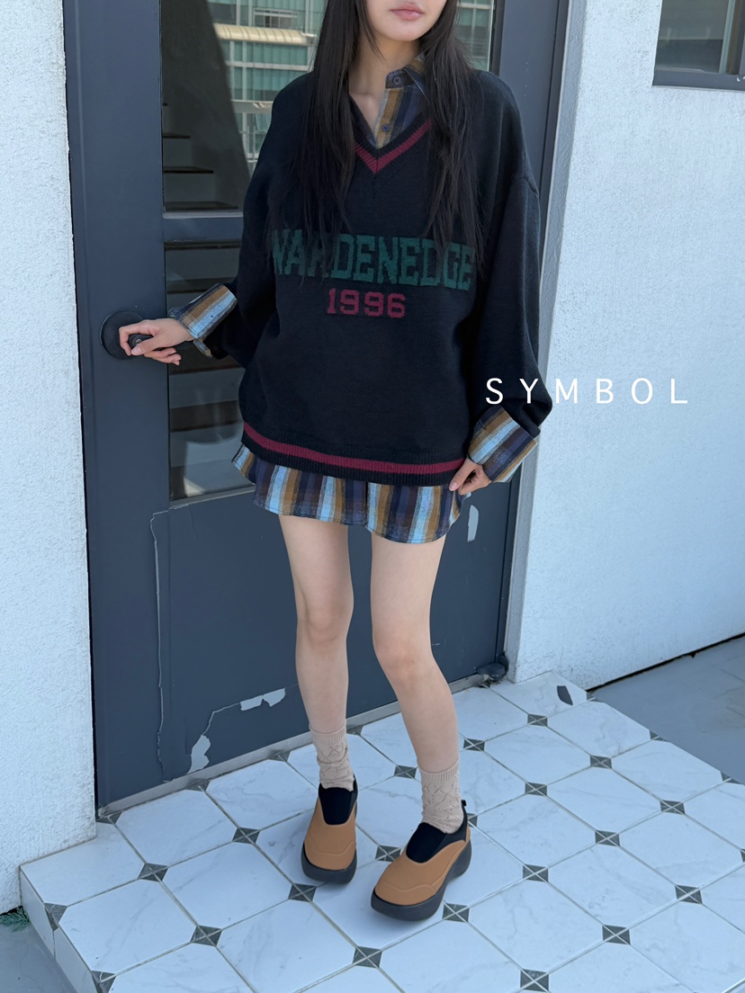SYMBOL東大門㊣實拍女士新款25秋冬真品職業針織衫不含內搭V領SYMBOL針織衫