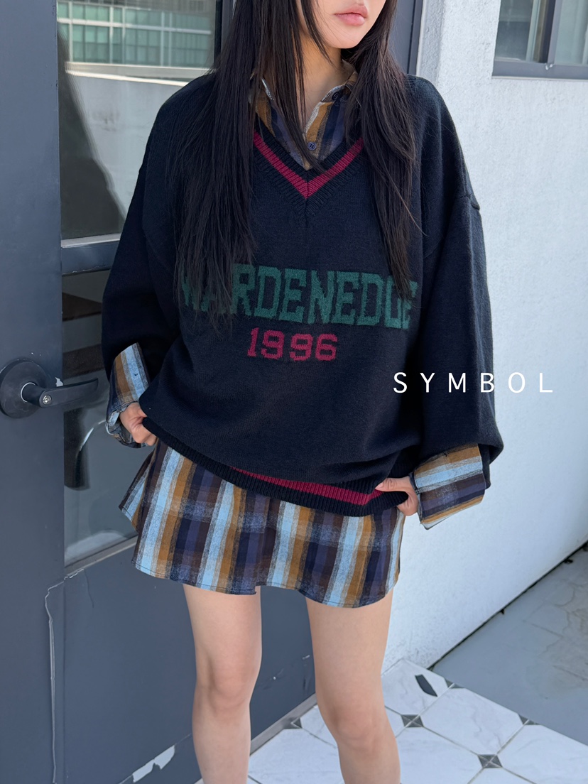SYMBOL東大門㊣實拍女士新款25秋冬真品職業針織衫不含內搭V領SYMBOL針織衫圖色1