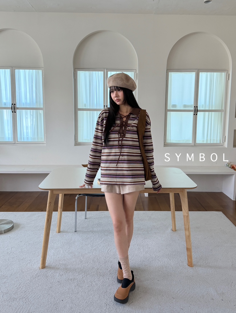 SYMBOL韓國代購㊣女裝新款推薦休閑熱賣職業長袖T恤不含腰帶SYMBOL長袖T恤