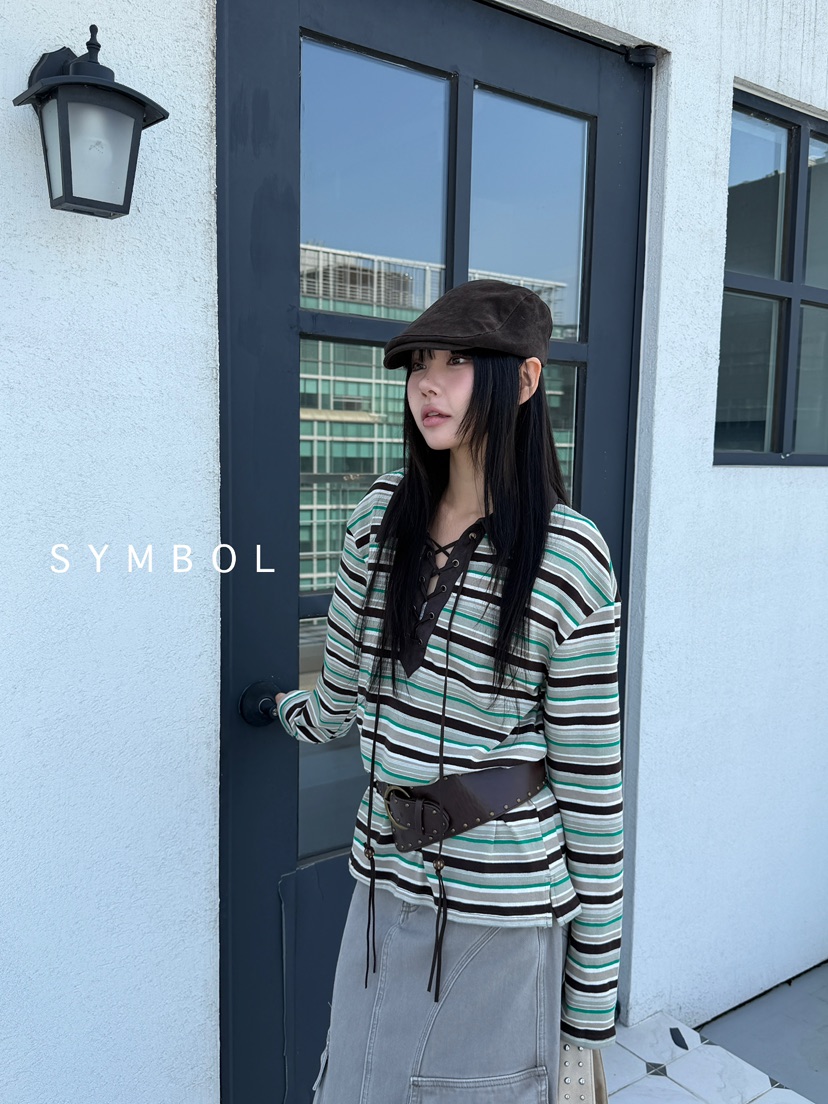 SYMBOL韓國代購㊣女裝新款推薦休閑熱賣職業長袖T恤不含腰帶SYMBOL長袖T恤