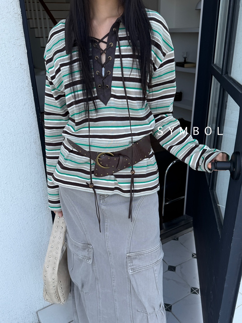 SYMBOL韓國代購㊣女裝新款推薦休閑熱賣職業長袖T恤不含腰帶SYMBOL長袖T恤