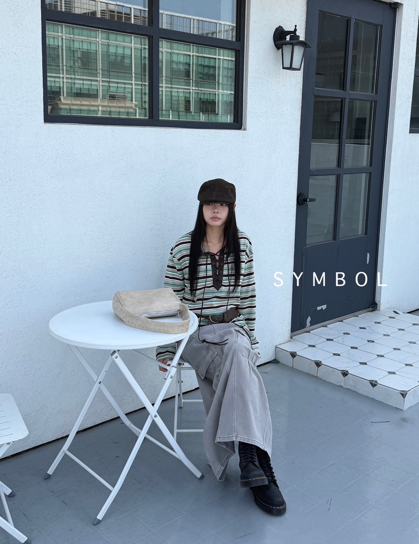 SYMBOL韓國代購㊣女裝新款推薦休閑熱賣職業長袖T恤不含腰帶SYMBOL長袖T恤