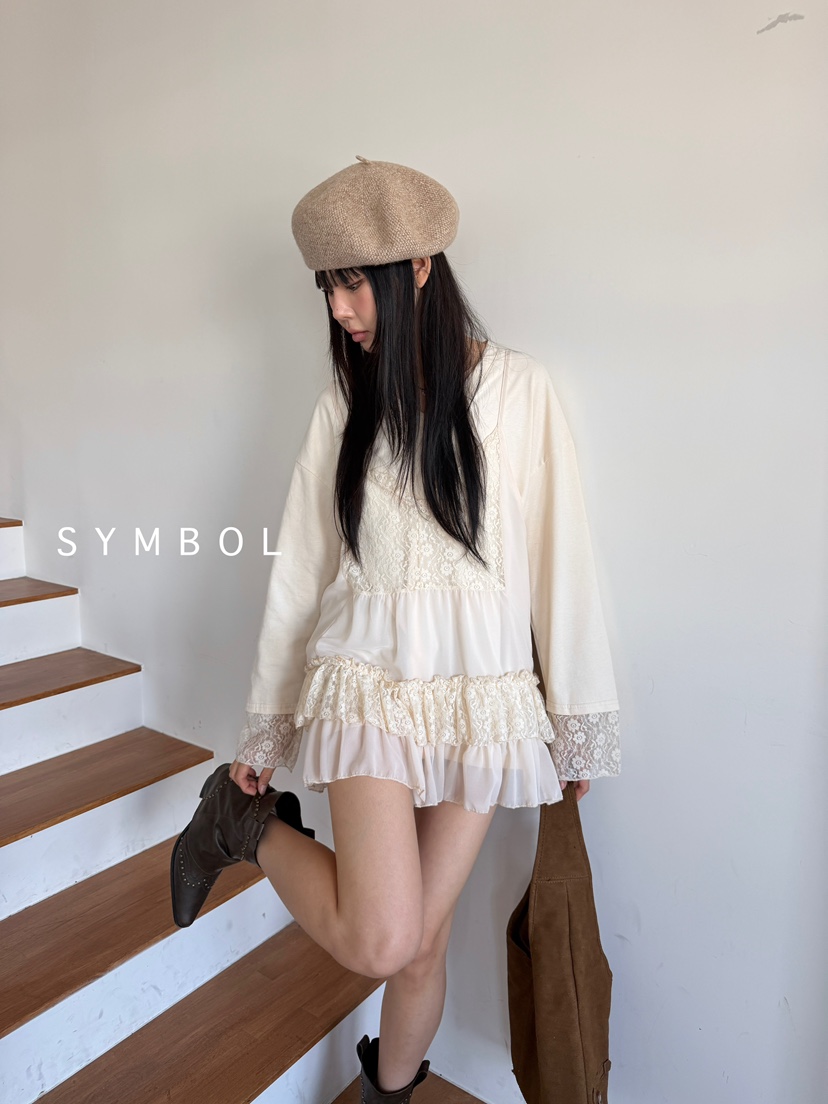 SYMBOL東大門㊣直郵女裝新品推薦真品職業25秋冬休閑T恤蕾絲SYMBOLT恤