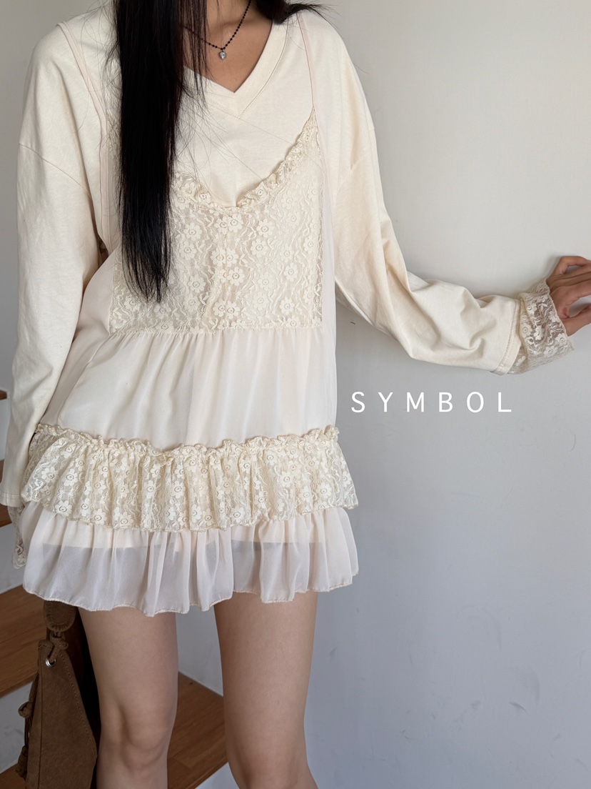 SYMBOL東大門㊣直郵女裝新品推薦真品職業25秋冬休閑T恤蕾絲SYMBOLT恤