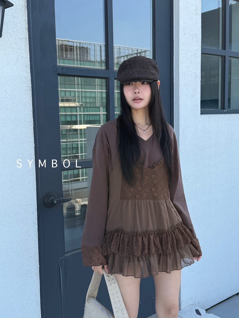 SYMBOL東大門㊣直郵女裝新品推薦真品職業25秋冬休閑T恤蕾絲SYMBOLT恤
