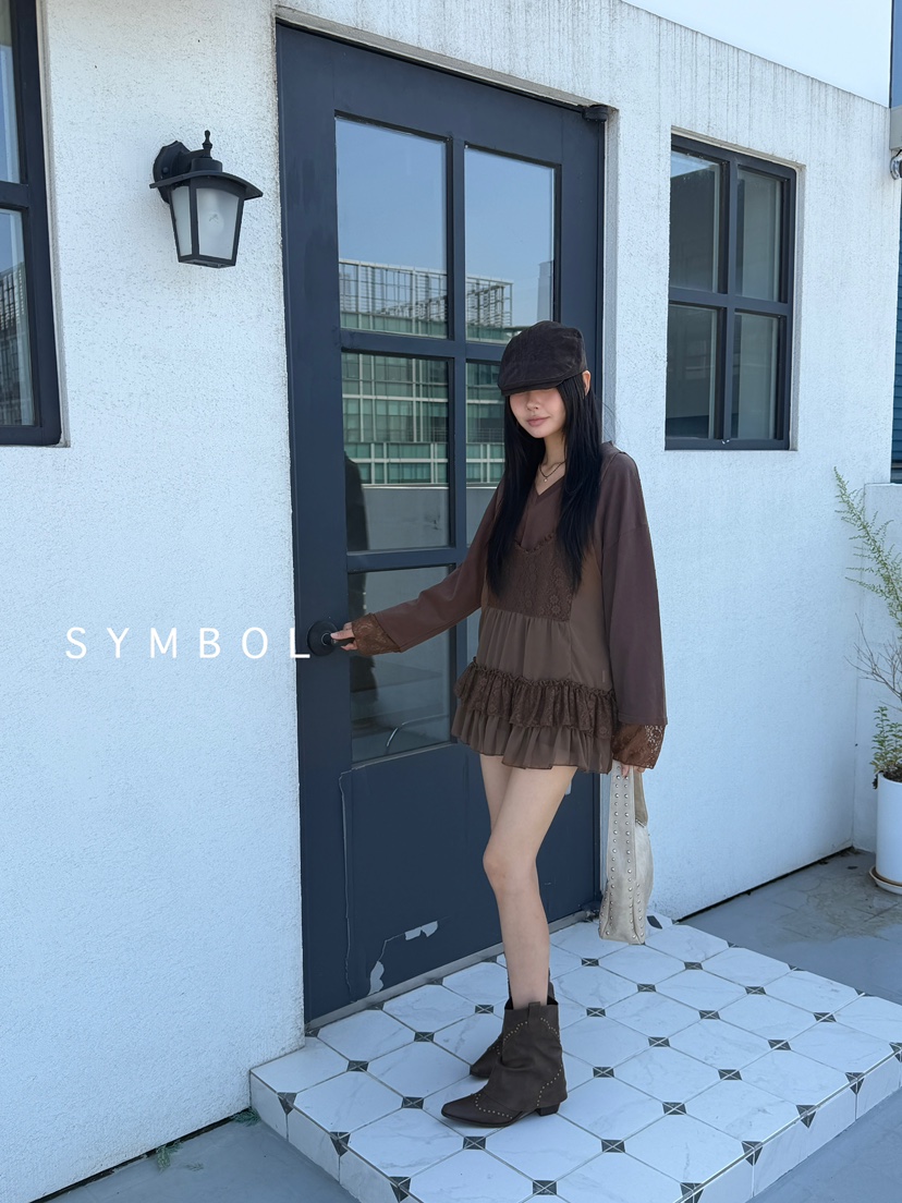 SYMBOL東大門㊣直郵女裝新品推薦真品職業25秋冬休閑T恤蕾絲SYMBOLT恤