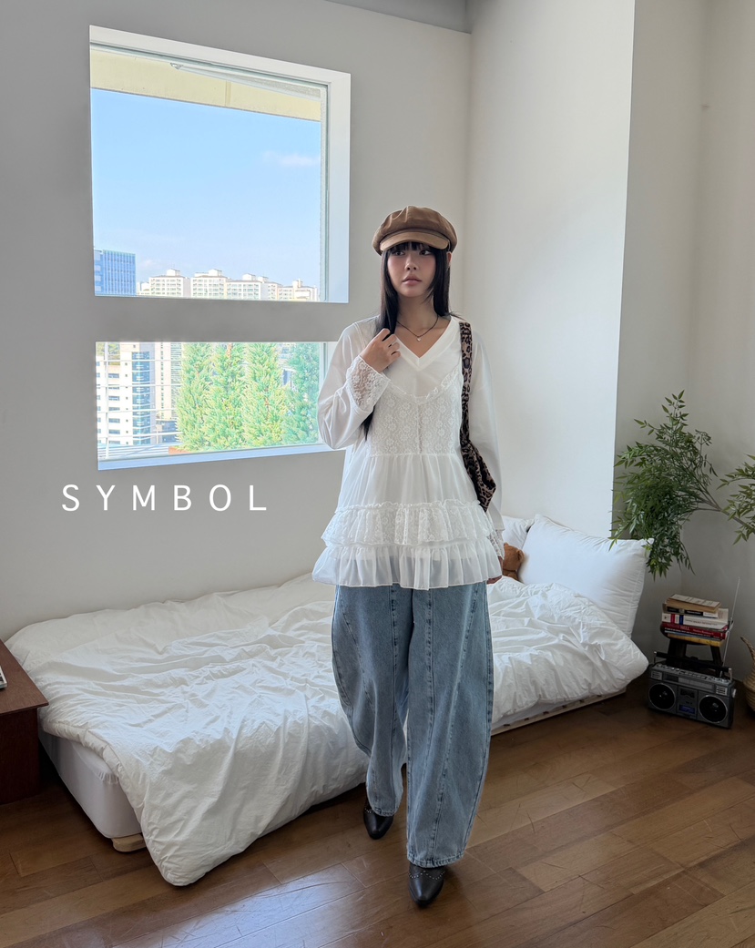 SYMBOL東大門㊣直郵女裝新品推薦真品職業25秋冬休閑T恤蕾絲SYMBOLT恤
