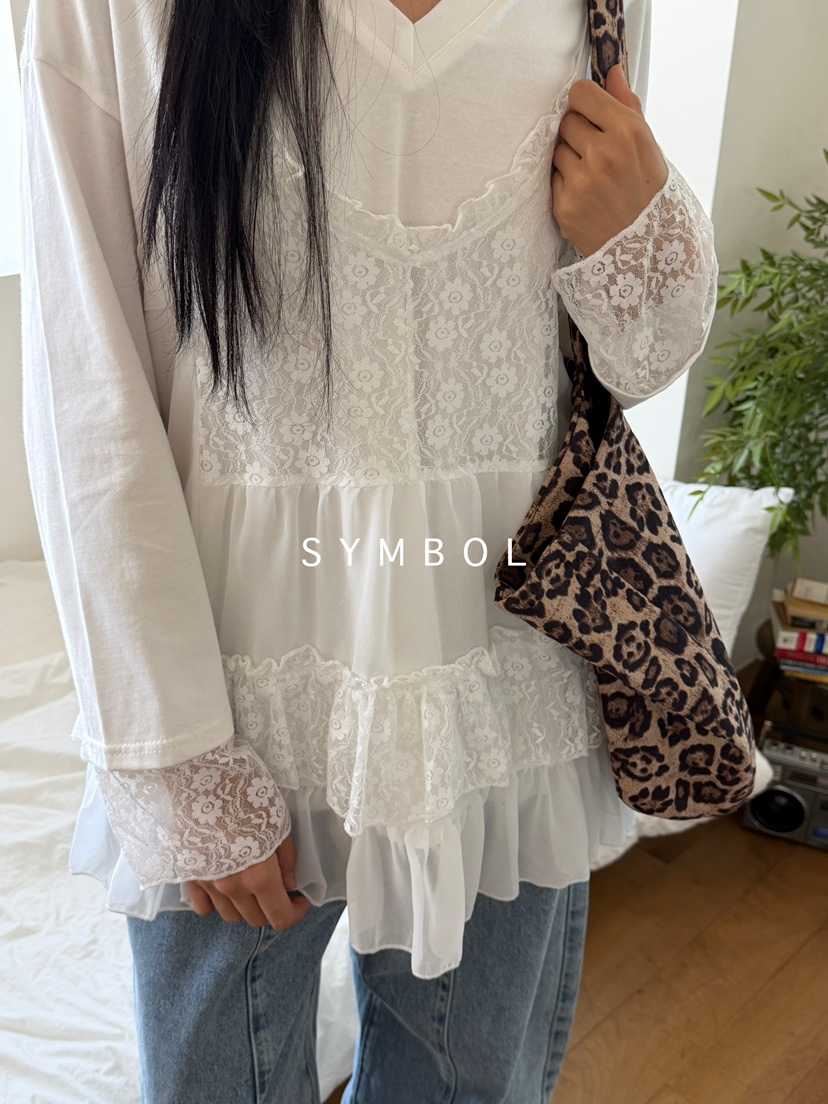 SYMBOL東大門㊣直郵女裝新品推薦真品職業25秋冬休閑T恤蕾絲SYMBOLT恤