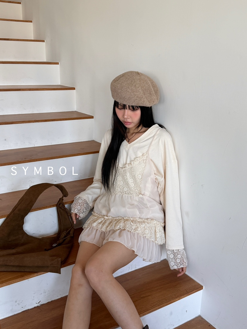 SYMBOL東大門㊣直郵女裝新品推薦真品職業25秋冬休閑T恤蕾絲SYMBOLT恤圖色3