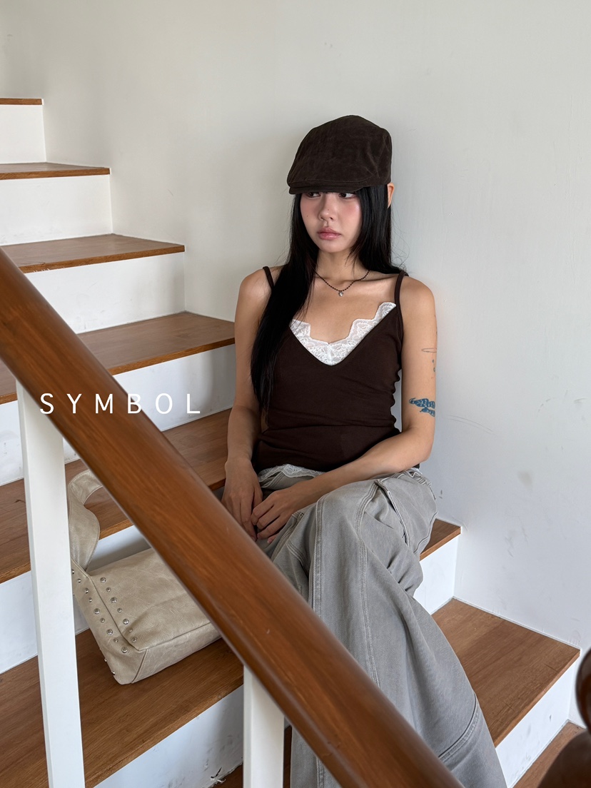 SYMBOL東大門㊣代購女裝新品推薦真品休閑人氣吊帶背心蕾絲SYMBOL吊帶/背心