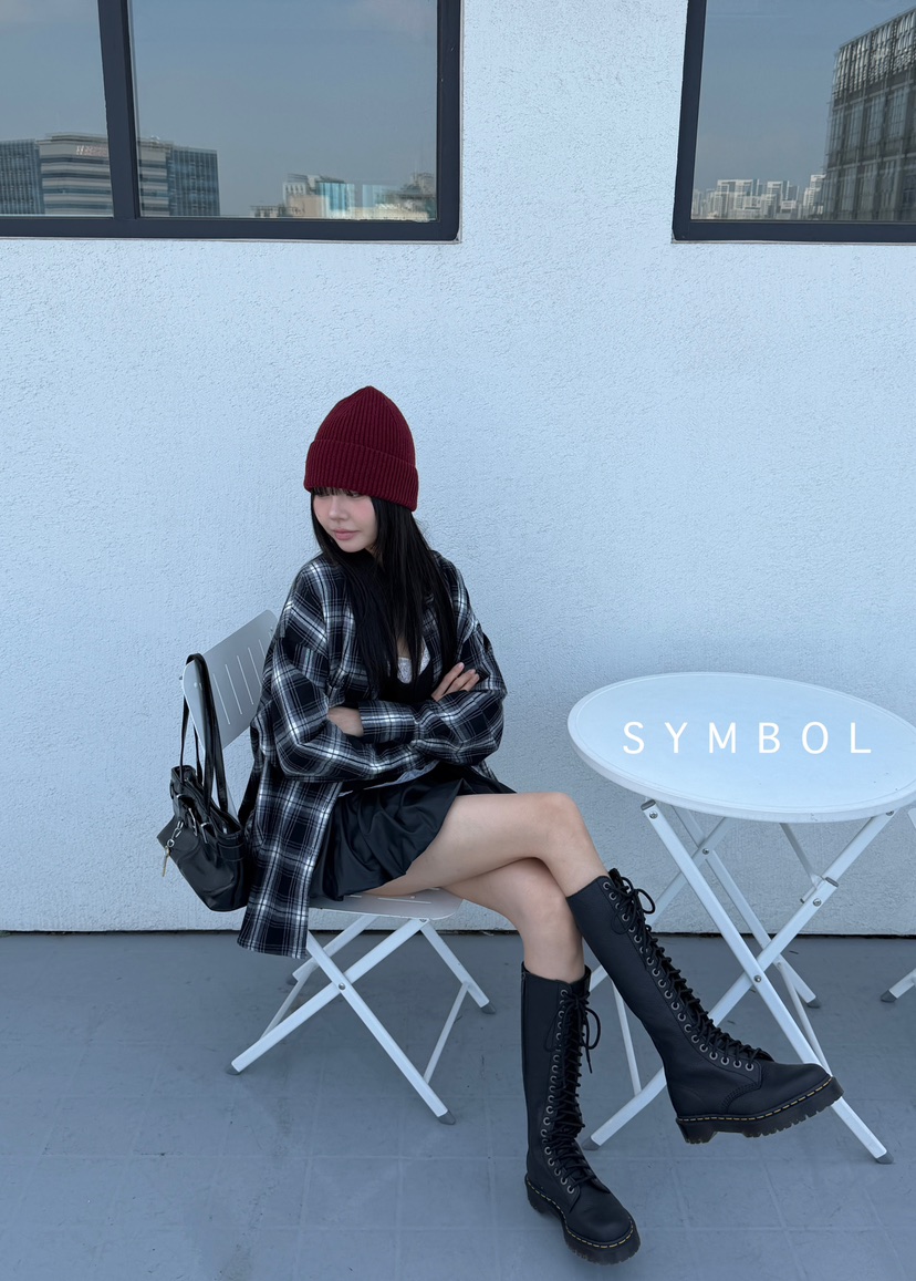 SYMBOL韓國代購㊣女裝新品25秋冬人氣休閑襯衫蕾絲衫口袋格紋SYMBOL襯衫/蕾絲衫
