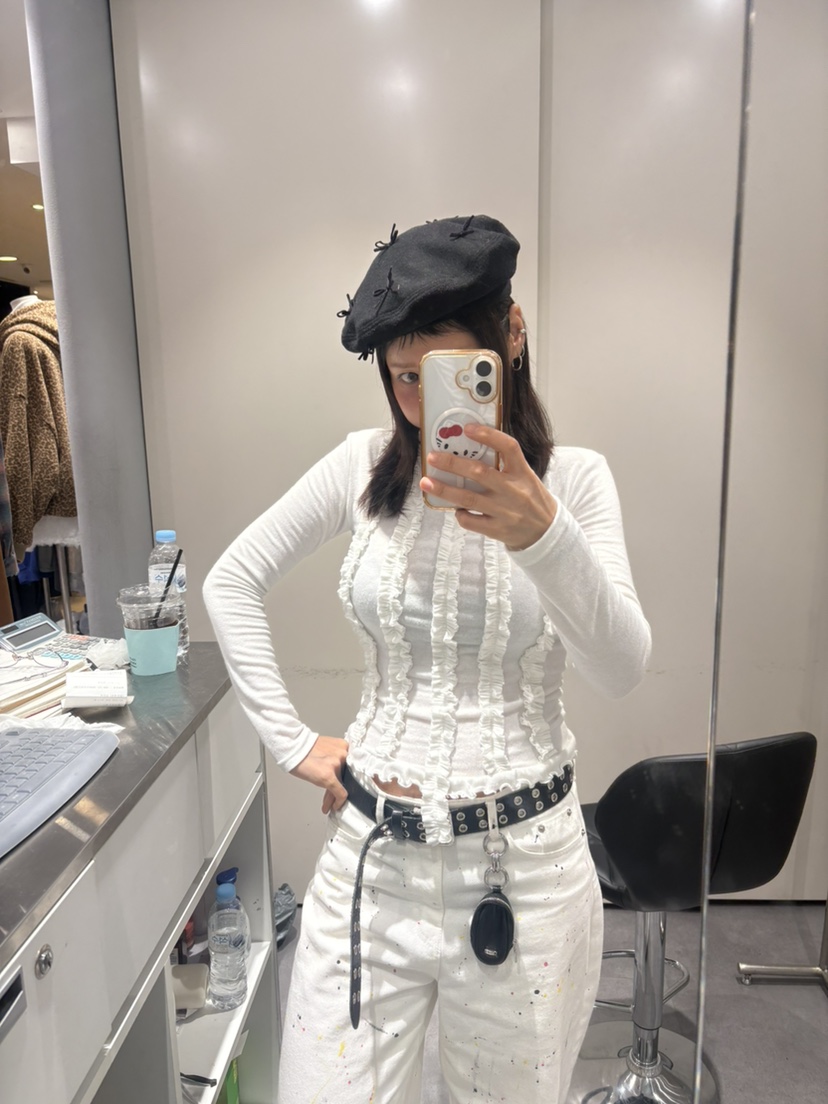 PLATFORM-L東大門㊣代購女裝新品時尚真品職業長袖T恤荷葉邊PLATFORM長袖T恤