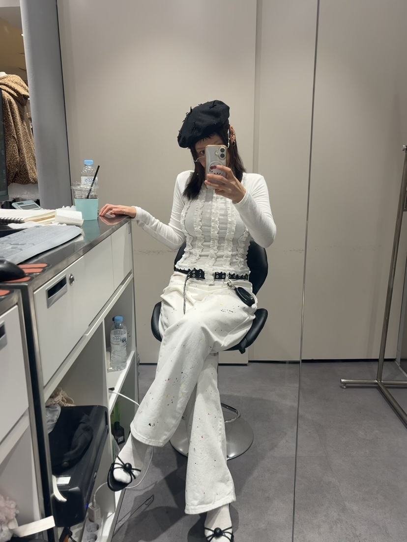 PLATFORM-L東大門㊣代購女裝新品時尚真品職業長袖T恤荷葉邊PLATFORM長袖T恤