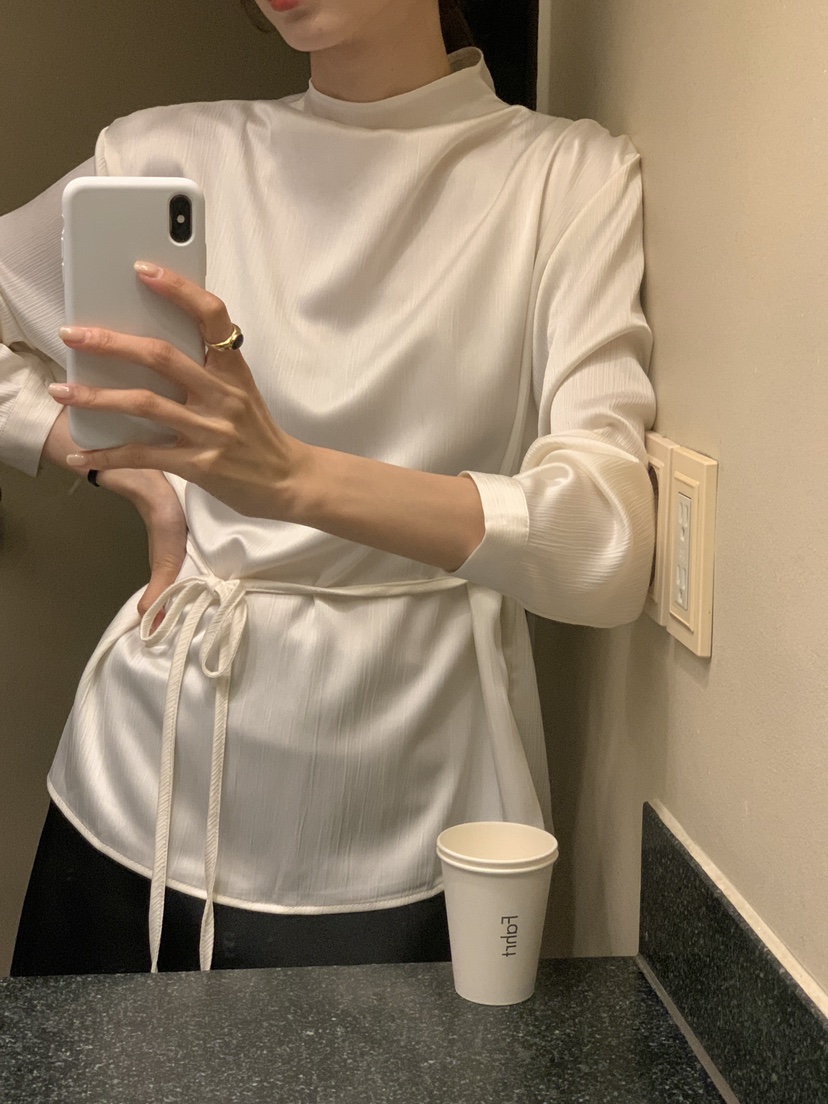 FRILL-T東大門㊣實拍女士新款休閑人氣襯衫蕾絲衫褶皺雙面FRILL-T襯衫/蕾絲衫