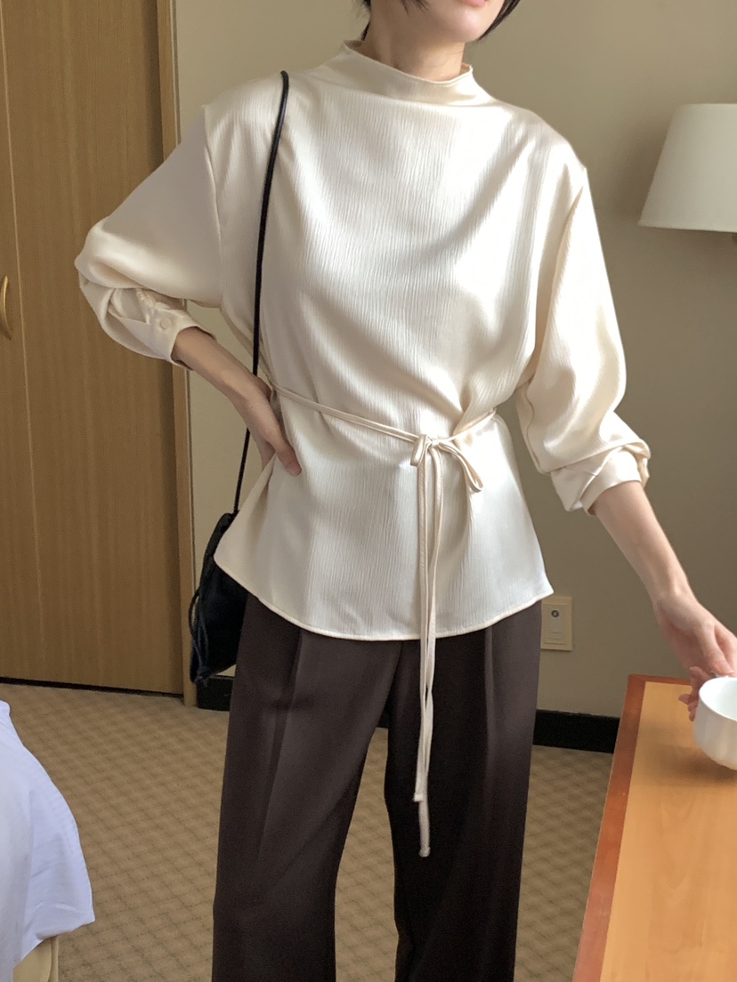 FRILL-T東大門㊣實拍女士新款休閑人氣襯衫蕾絲衫褶皺雙面FRILL-T襯衫/蕾絲衫