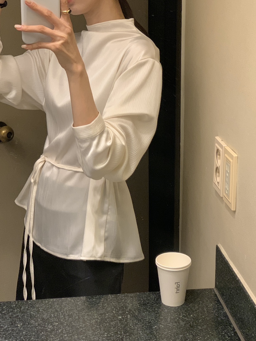 FRILL-T東大門㊣實拍女士新款休閑人氣襯衫蕾絲衫褶皺雙面FRILL-T襯衫/蕾絲衫