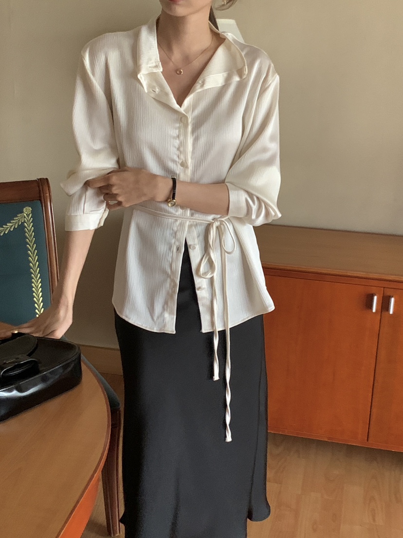 FRILL-T東大門㊣實拍女士新款休閑人氣襯衫蕾絲衫褶皺雙面FRILL-T襯衫/蕾絲衫
