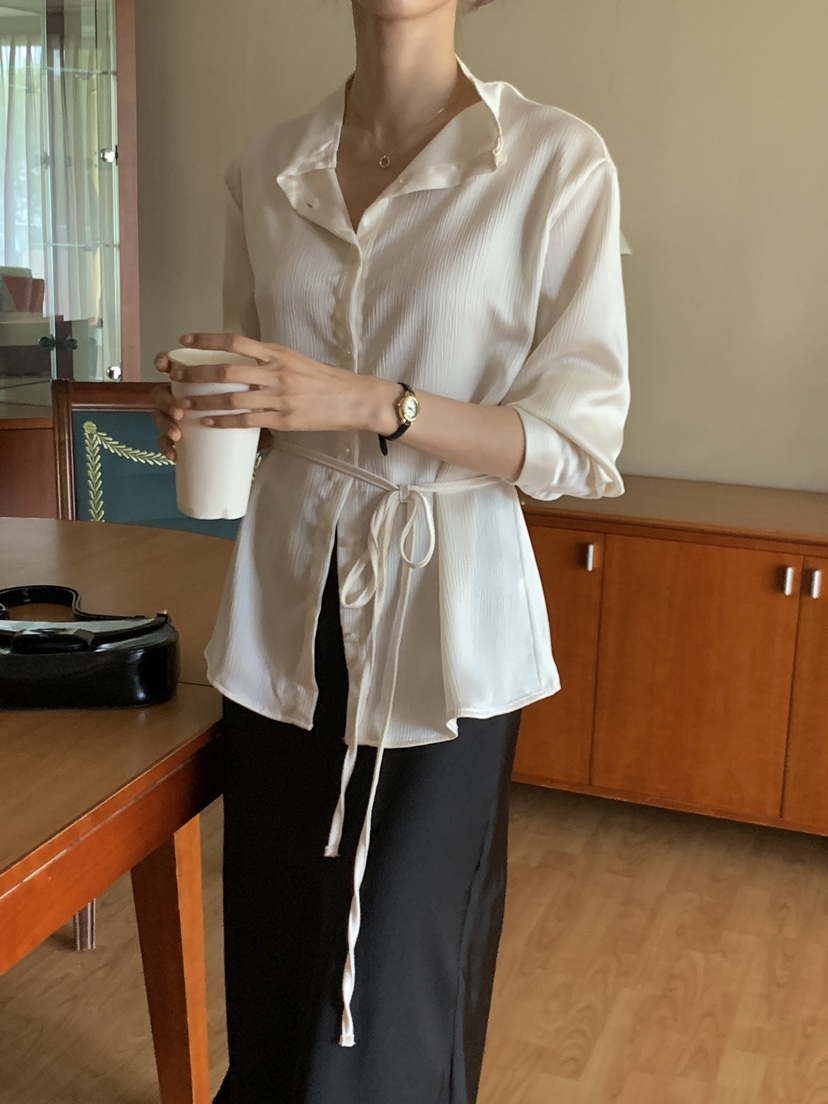 FRILL-T東大門㊣實拍女士新款休閑人氣襯衫蕾絲衫褶皺雙面FRILL-T襯衫/蕾絲衫