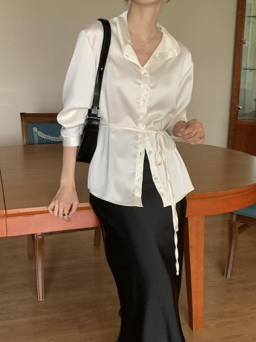 FRILL-T東大門㊣實拍女士新款休閑人氣襯衫蕾絲衫褶皺雙面FRILL-T襯衫/蕾絲衫