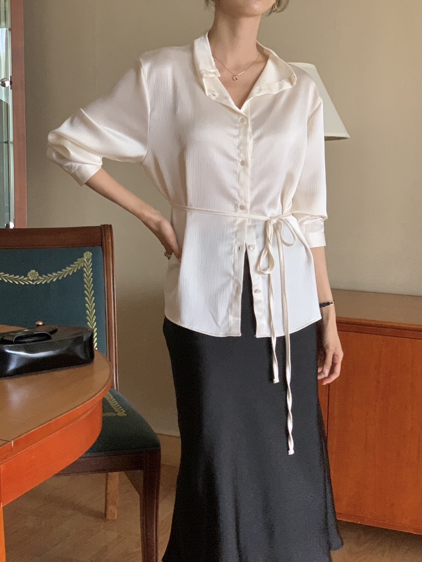 FRILL-T東大門㊣實拍女士新款休閑人氣襯衫蕾絲衫褶皺雙面FRILL-T襯衫/蕾絲衫