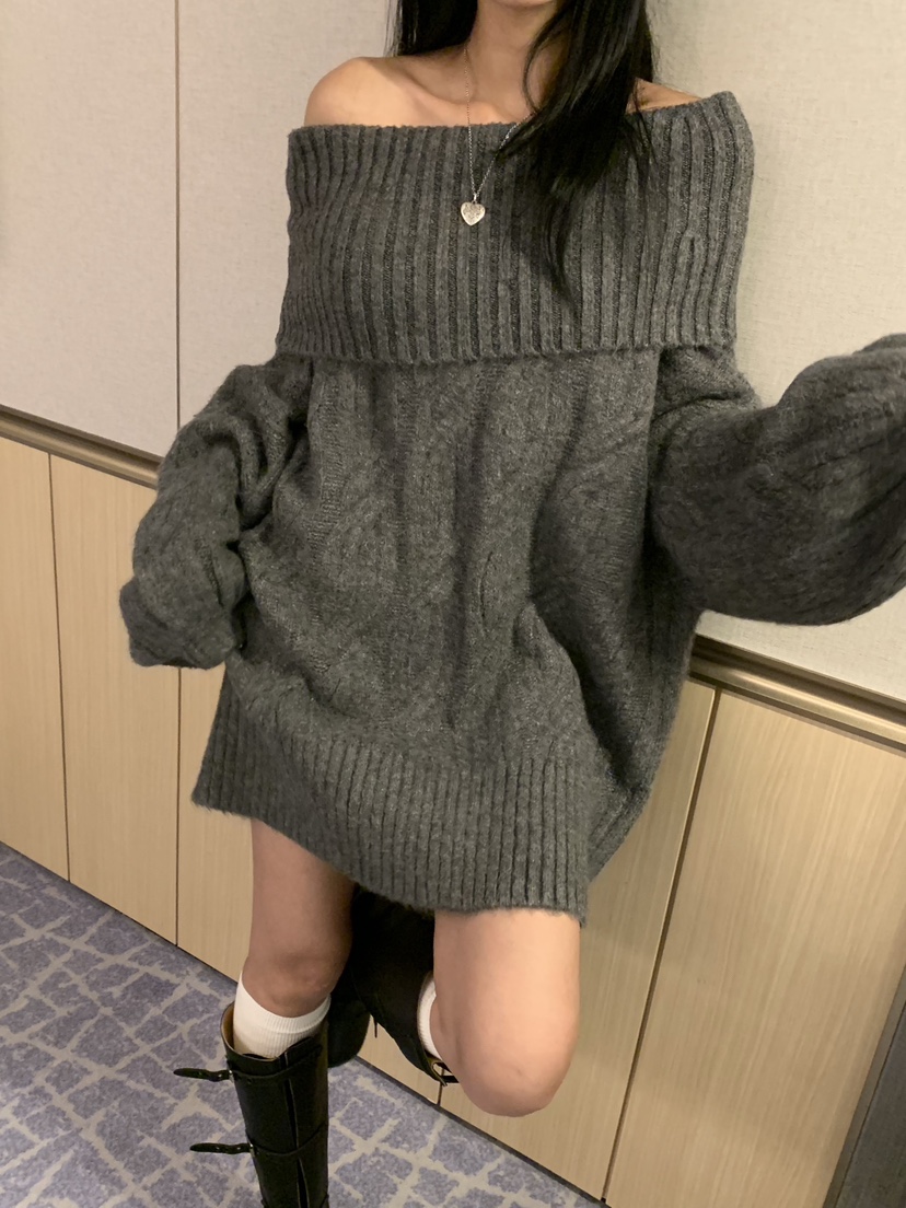 BADCALM東大門㊣實拍女裝新款時尚休閑25秋冬熱賣職業毛衣露肩BADCALM毛衣