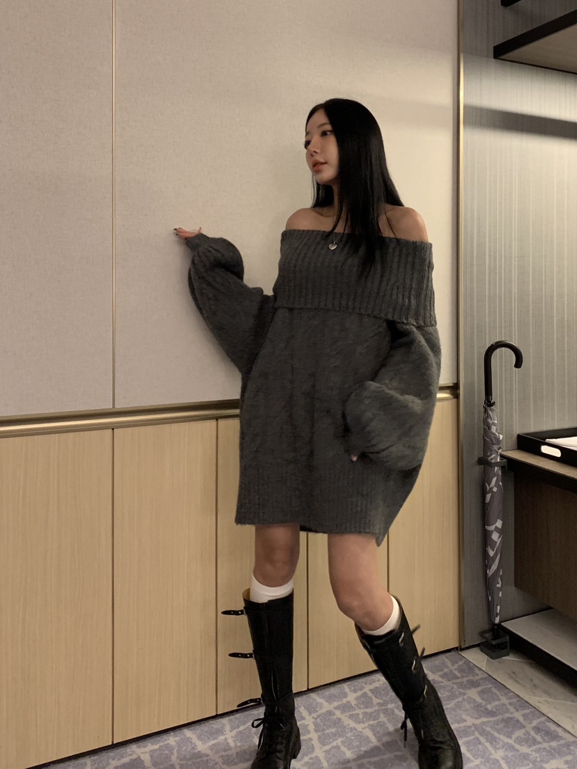 BADCALM東大門㊣實拍女裝新款時尚休閑25秋冬熱賣職業毛衣露肩BADCALM毛衣