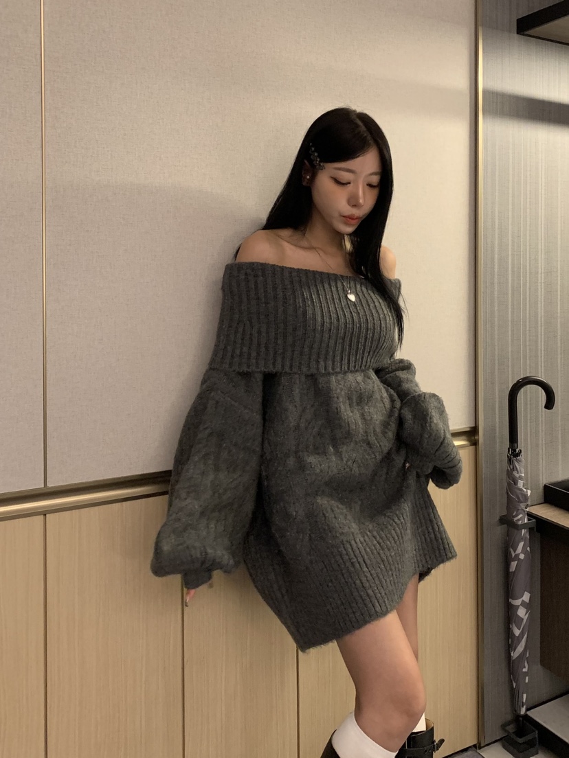BADCALM東大門㊣實拍女裝新款時尚休閑25秋冬熱賣職業毛衣露肩BADCALM毛衣