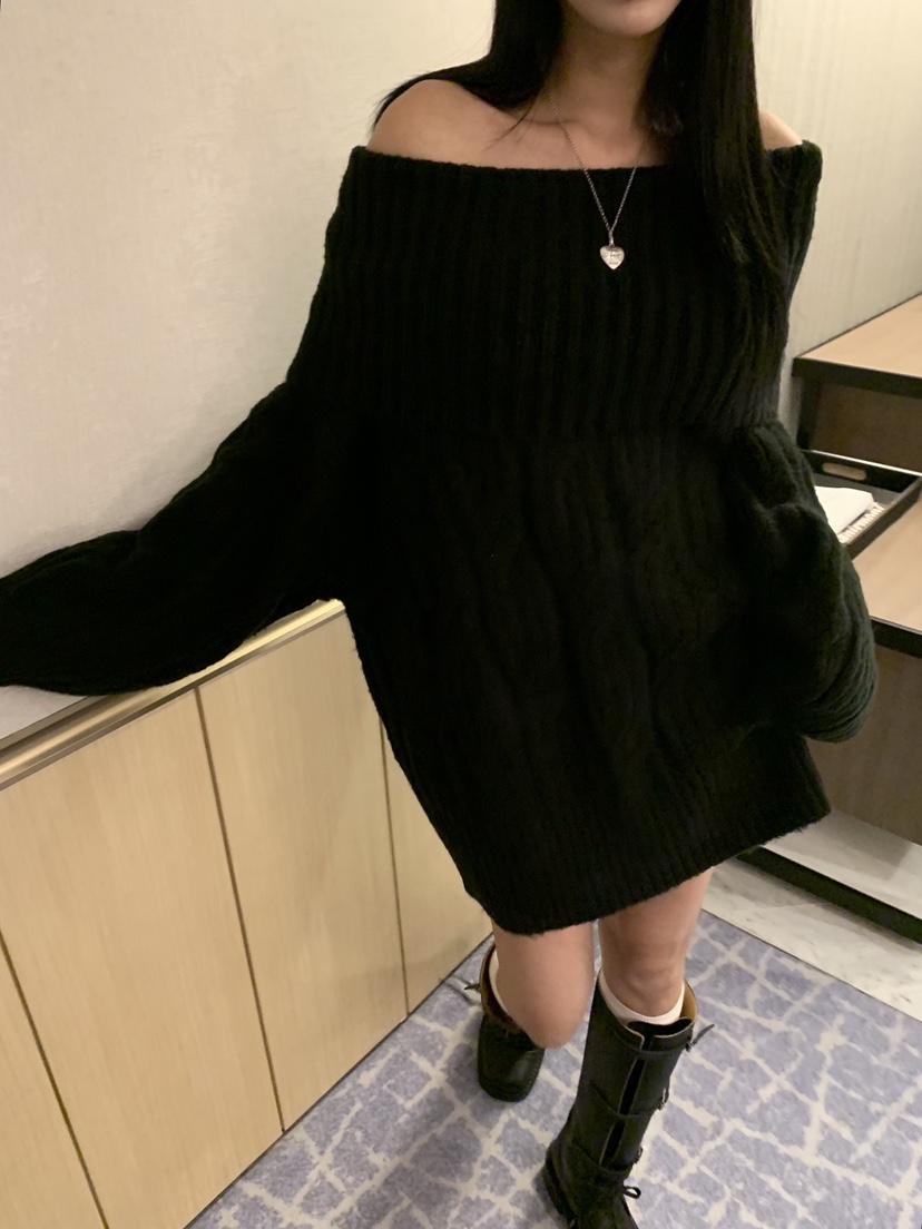 BADCALM東大門㊣實拍女裝新款時尚休閑25秋冬熱賣職業毛衣露肩BADCALM毛衣