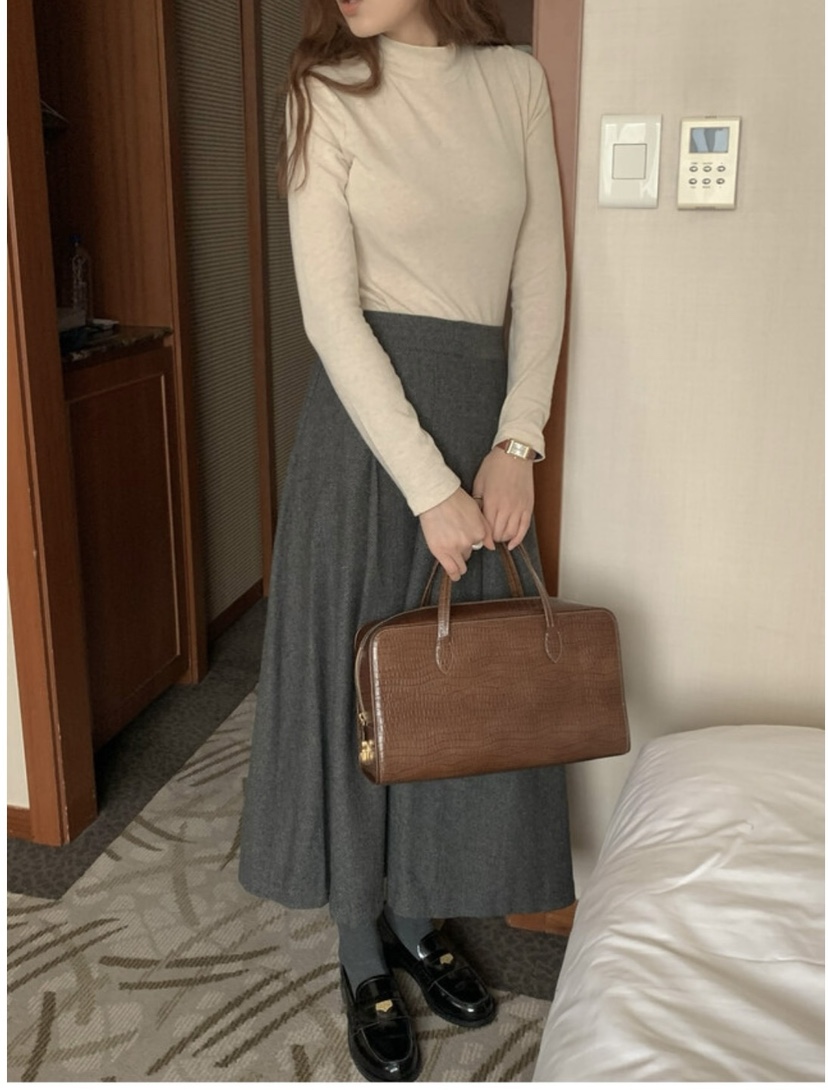 FRILL-T東大門㊣直郵女裝新品真品人氣休閑長裙人字形褶裙FRILL-T長裙