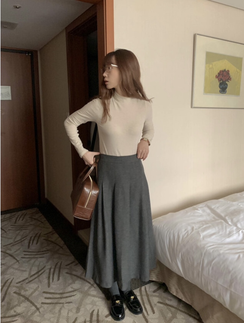 FRILL-T東大門㊣直郵女裝新品真品人氣休閑長裙人字形褶裙FRILL-T長裙