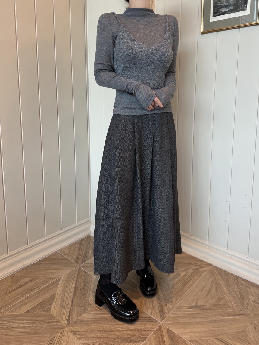 FRILL-T東大門㊣直郵女裝新品真品人氣休閑長裙人字形褶裙FRILL-T長裙